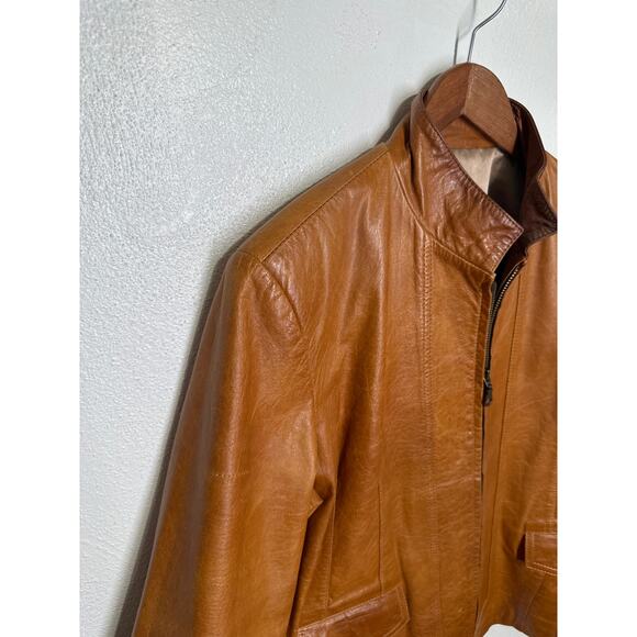 VTG Silvia y Mario Argentina Leather Jacket XL Carmel Mock Collar Full Zip Moto - Picture 6 of 14